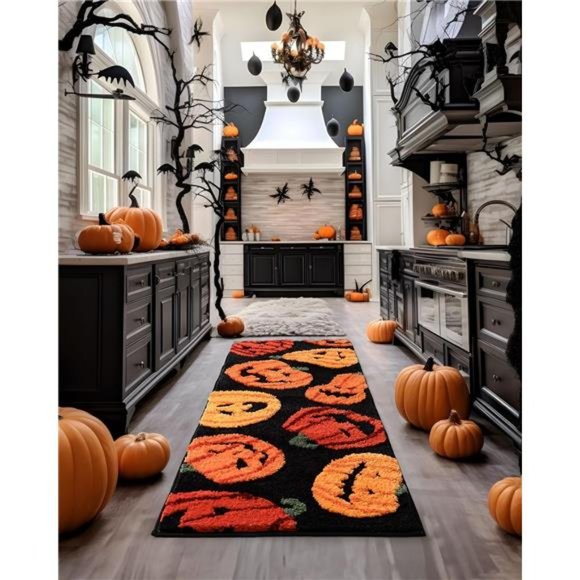Fall Halloween Bathroom Rugs Pumpkins & Thanksgiving Home Decor 20x60 NWT - Picture 4 of 6
